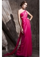 Hot Pink Empire One Shoulder Floor-length Chiffon Beading and Ruch Prom / Celebrity Dress