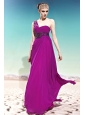 Fuchsia Empire One Shoulder Floor-length Chiffon Beading Prom Dress