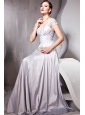 Gray Empire Square Floor-length Elastic Woven Satin Ruch Prom Dress