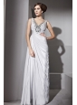 Grey Column V-neck Floor-length Chiffon Beading Prom Dress