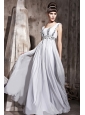 Grey Empire Square Floor-length Chiffon Beading Prom Dress
