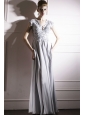Grey Empire V-neck Floor-length Chiffon Beading Prom Dress