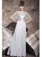 Grey Empire V-neck Floor-length Chiffon Sequins Prom Dress