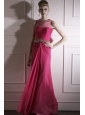 Hot Pink Column / Sheath Scoop Floor-length  Beading Prom / Evening Dress