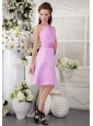 Lavender Empire High-neck Knee-length Satin Bridesmaid Dress