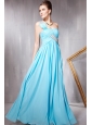 Light Blue Empire One Shoulder Floor-length Chiffon Sequins and Beading Prom / Party Dress