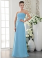Light Blue Empire Strapless Floor-length Chiffon Ruch Bridesmaid Dress