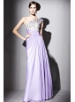 Lilac Empire One Shoulder Floor-length Chiffon Beading and Ruch Prom / Celebrity Dress