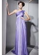 Ombre Color Empire One Shoulder Brush Train Chiffon Beading Prom Dress