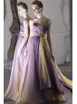 Ombre Colour Empire One Shoulder Floor-length Chiffon Beading Prom Dress