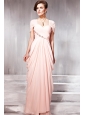 Light Pink Cap Sleeves Empire Sweetheart Floor-length Beading Chiffon Prom / Evening Dress