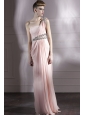 Light Pink Column One Shoulder Floor-length Taffeta and Chiffon Beading Prom Dress