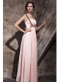 Baby Pink Empire Square Floor-length Chiffon Beading Prom Dress