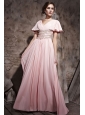 Baby Pink Empire V-neck Floor-length Chiffon Beading Prom / Evening Dress
