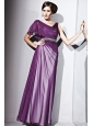 Dark Purple Column / Sheath V-neck Floor-length Chiffon and Taffeta Beading and Ruch Prom / Evening Dress