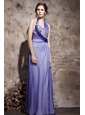 Light Purple Column Halter Floor-length Chiffon Beading Prom Dress