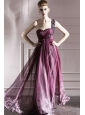 Purple Empire One Shoulder Floor-length Chiffon Rhinestones Prom Dress