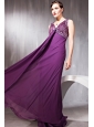 Purple Empire V-neck Floor-length Chiffon Beading Prom Dress