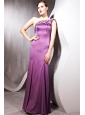 Lavender Sheath / Column One Shoulder Floor-length Satin Beading Prom Dress