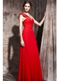 Red Column / Sheath One Shoulder Floor-length Chiffon Beading Prom / Evening Dress