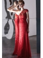 Red Column One Shoulder Floor-length Sequin Beading Prom Dress