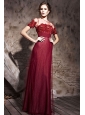 Burgundy Column Scoop Neck Floor-length Sequin and Tulle Appliques Prom / Evening Dress