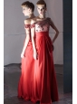 Coral Red Empire Off The Shoulder Floor-length Chiffon Beading Prom Dress
