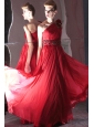 Red Empire One Shoulder Floor-length Chiffon Beading Prom / Evening Dress