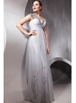 Grey Empire V-neck Floor-length Tulle Beading Prom / Evening Dress
