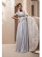 Grey Empire V-neck Floor-length Chiffon Ruch Prom Dress