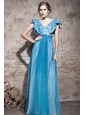 Teal Empire V-neck Floor-length Chiffon and Sequin Beading Prom Dress
