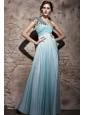 Baby Blue Empire One Shoulder Floor-length Chiffon Beading Prom / Evening Dress