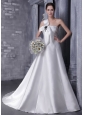 Gorgeous  A-Line / Princess Srapless Chapel Train Satin Beading and Bowknot Wedding Dress