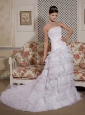 Prefect A-Line / Princess Strapless Chapel Train Organza Beading Wedding Dress