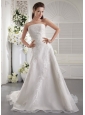 Beautiful A-Line / Princess Strapless Court Train Embroidery Organza Wedding Dress