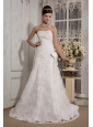 Pretty A-Line / Princess Strapless Court Train Taffeta and Lace Beading Wedding Dress