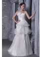 Popular A-Line / Princess Strapless Floor-length Organza and Taffeta Hand Flower Wedding Dress