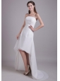 Fashionable A-Line / Princess Strapless High-low Elastic Wove Satin and Chiffon Beading Wedding Dress