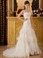 Elegant A-line / Princess Straps Court Train Tulle Lace and Beading Wedding Dress