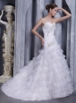 Brand New A-line / Princess Sweetheart Court Train Organza Appliques Wedding Dress