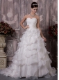 Elegant A-Line / Princess Sweetheart Court Train Satin and Organza Beading Wedding Dress