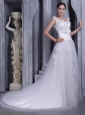 Gorgeous A-line Square Court Train Tulle Lace Wedding Dress