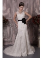 Pretty A-Line / Princess V-neck Court Train Lace Handle Flower Wedding Dress