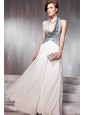 White Empire Halter Top Floor-length Chiffon Sequins Prom / Evening Dress