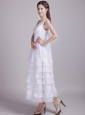 Exquisite Empire One Shoulder Ankle-length Chiffon Ruffles Beach Wedding Dress
