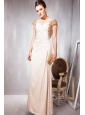 Champagne Empire V- neck Floor-length Chiffon Beading Prom Dress