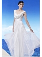 White Empire V-neck Floor-length Chiffon Sequin Prom / Party Dress