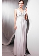 Grey Empire V-neck Floor-length Chiffon   Sequins Prom / Pageant Dress