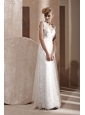 White Empire V-neck Floor-length Tulle Beading Prom Dress