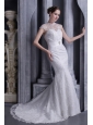 Fashionable Mermaid High-neck Brush Lace and Satin Beading Wedding Dress